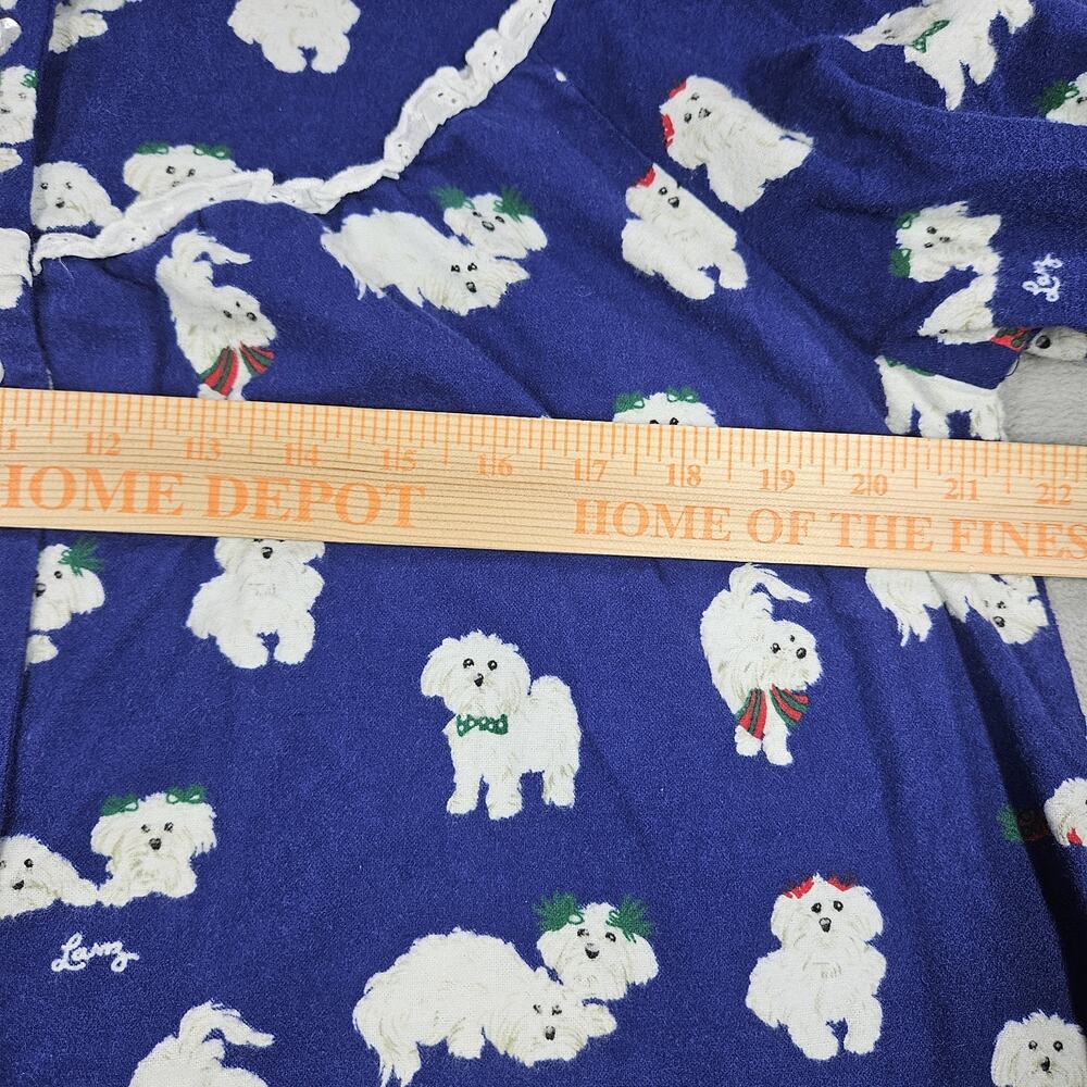 Lanz Salzburg Puppy Love Flannel Nightgown Womens M Cotton Yorkie Navy Blue - Picture 11 of 13